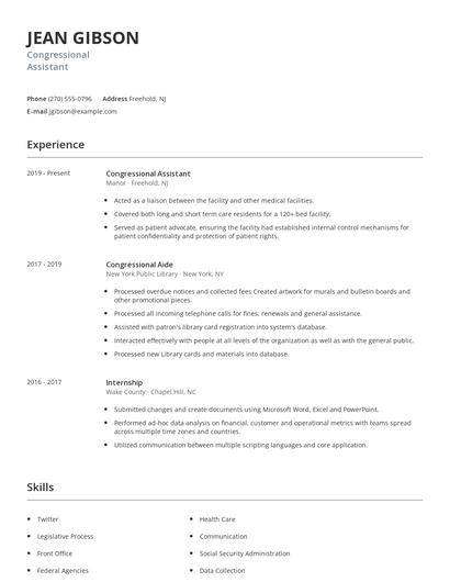 Congressional Assistant Resume