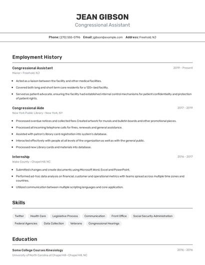 Congressional Assistant Resume