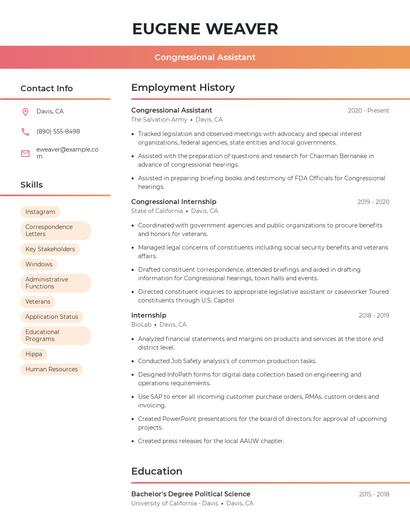 Congressional Assistant Resume