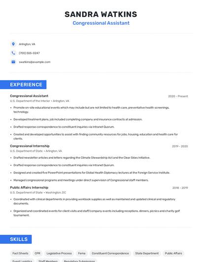Congressional Assistant Resume