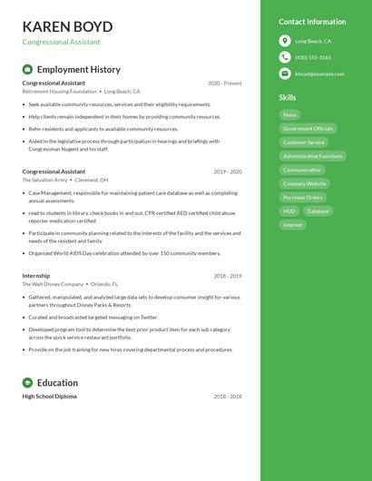Congressional Assistant Resume