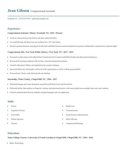 Congressional Assistant Resume