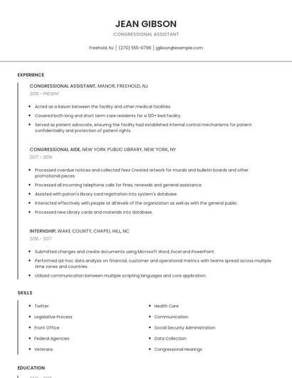 Congressional Assistant Resume