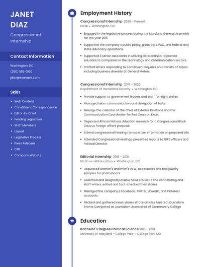 Congressional Internship Resume
