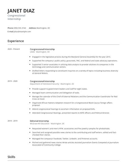 Congressional Internship Resume