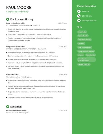 Congressional Internship Resume