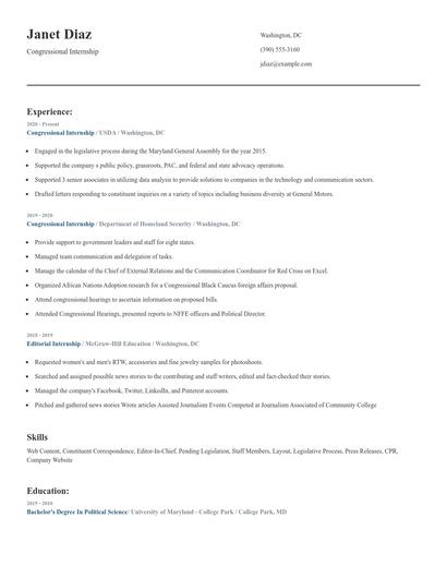 Congressional Internship Resume