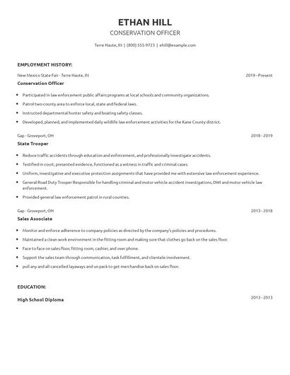 Conservation Officer Resume