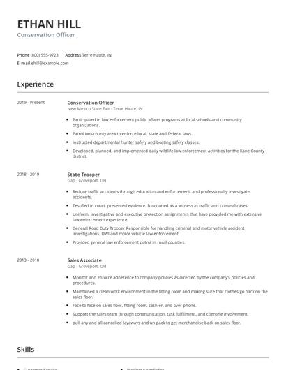 Conservation Officer Resume