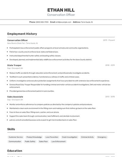 Conservation Officer Resume