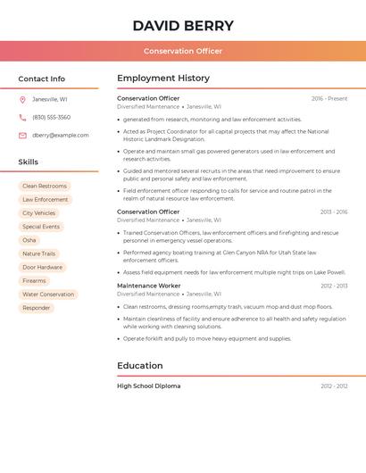 Conservation Officer Resume