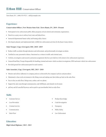 Conservation Officer Resume