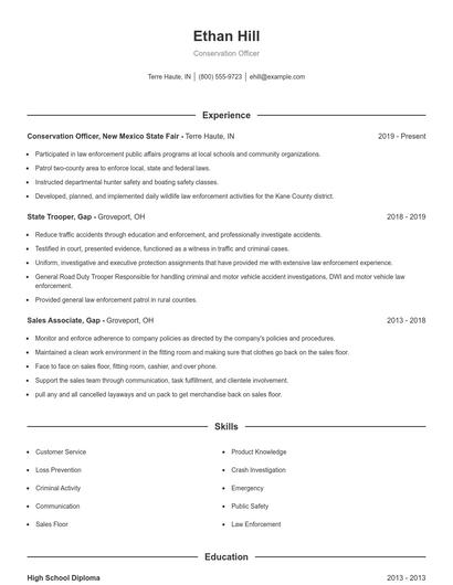 Conservation Officer Resume