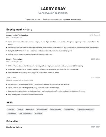 Conservation Technician Resume