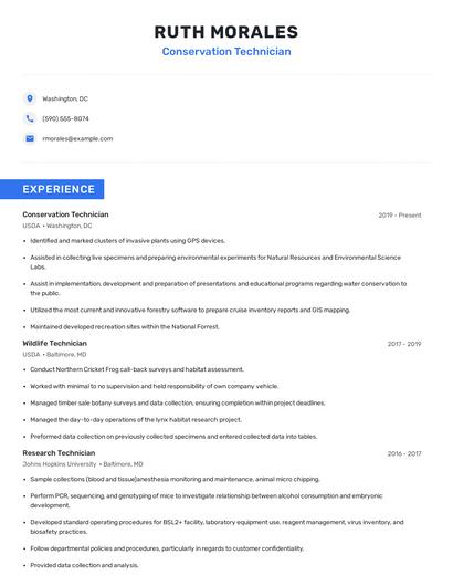 Conservation Technician Resume