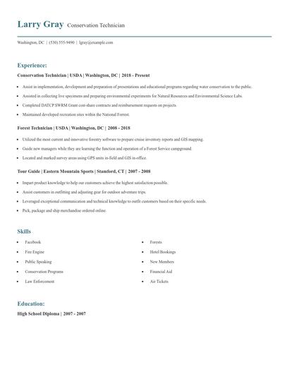 Conservation Technician Resume
