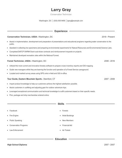 Conservation Technician Resume
