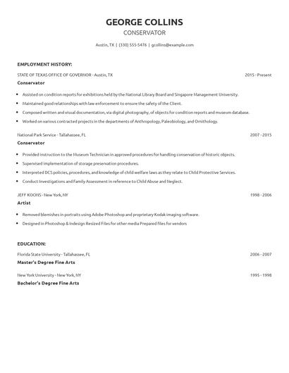Conservator Resume