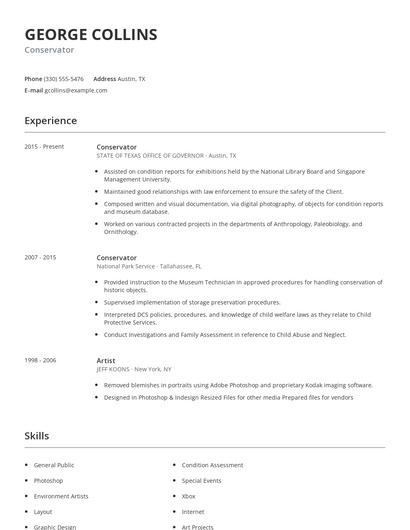 Conservator Resume