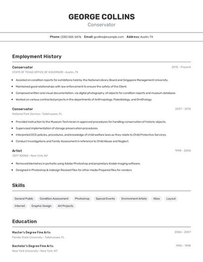 Conservator Resume
