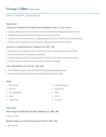 Conservator Resume