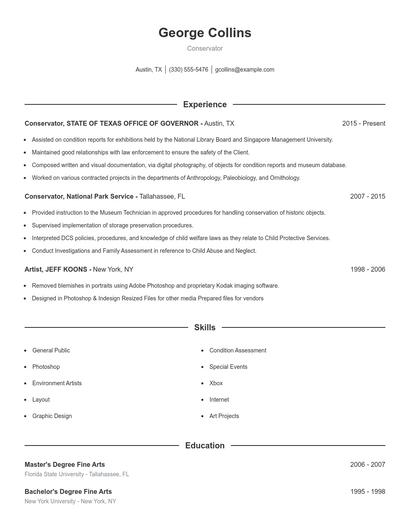 Conservator Resume