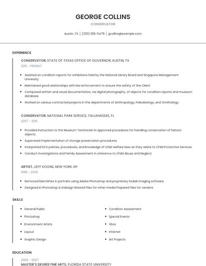 Conservator Resume