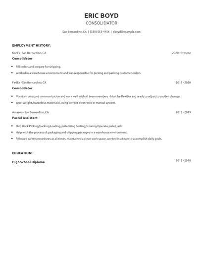 Consolidator Resume
