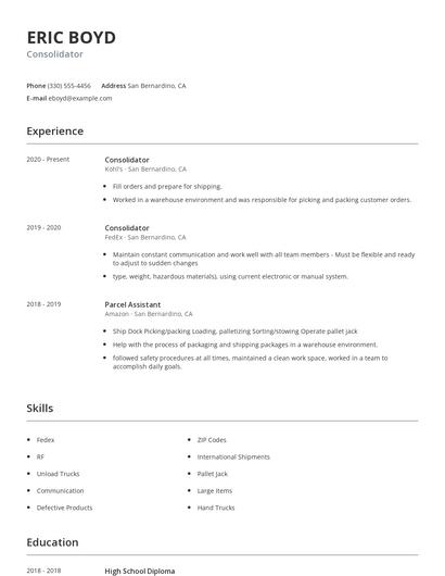 Consolidator Resume