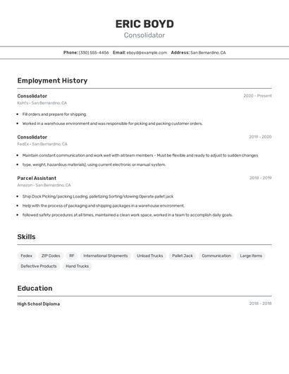 Consolidator Resume