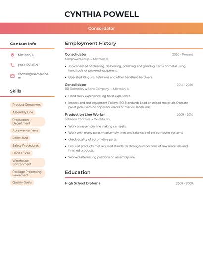 Consolidator Resume