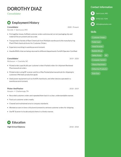 Consolidator Resume