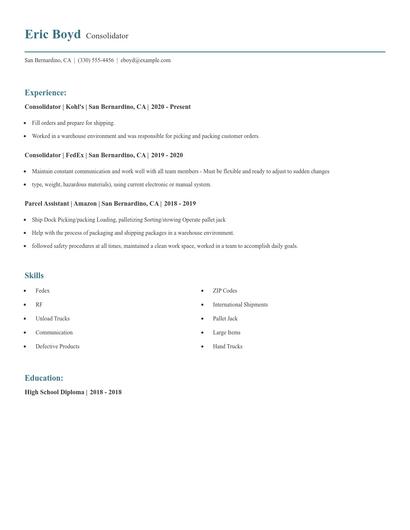 Consolidator Resume
