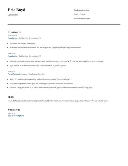 Consolidator Resume