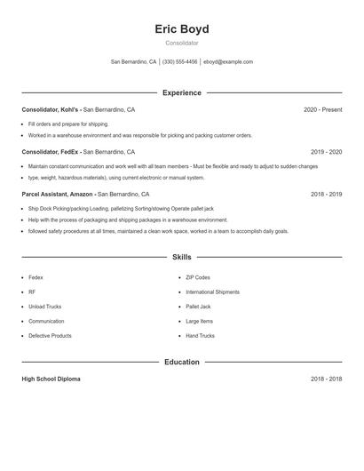 Consolidator Resume