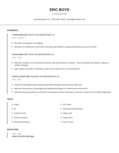 Consolidator Resume