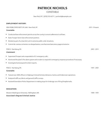 Constable Resume