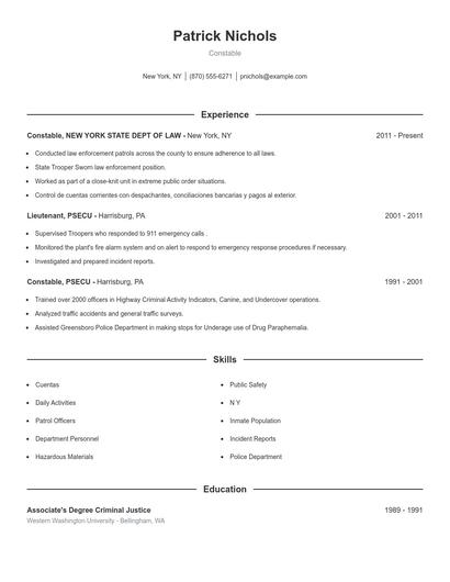 Constable Resume