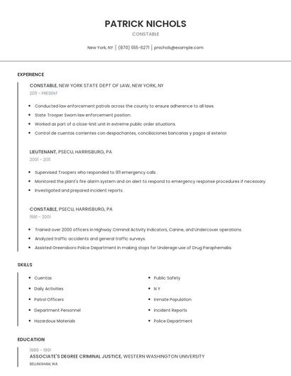 Constable Resume