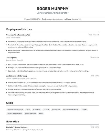 Construction Administrator Resume