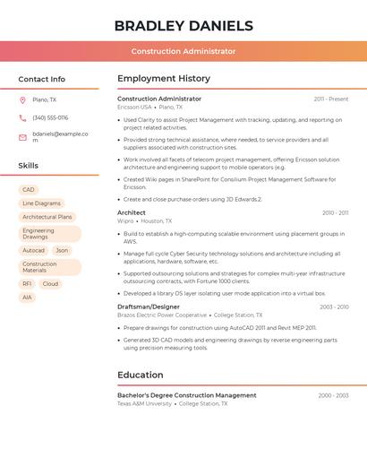 Construction Administrator Resume