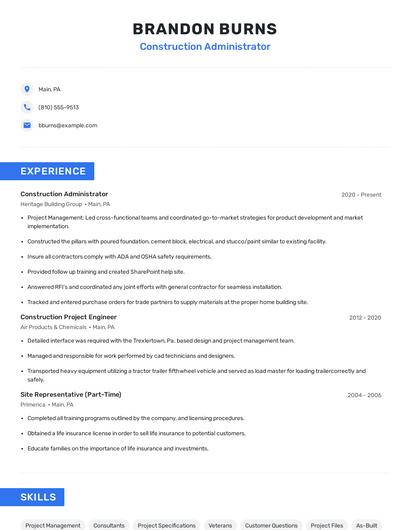 Construction Administrator Resume