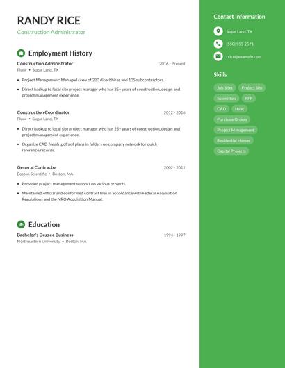 Construction Administrator Resume