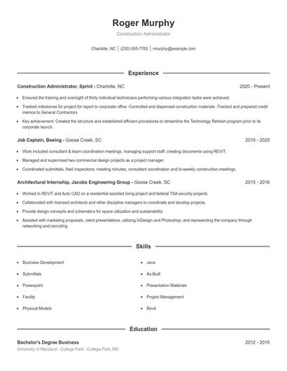 Construction Administrator Resume