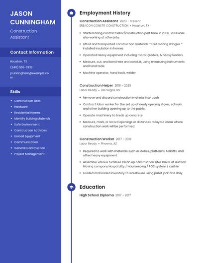 Construction Assistant Resume