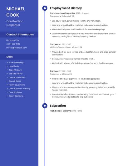 Construction Carpenter Resume