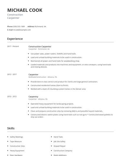 Construction Carpenter Resume