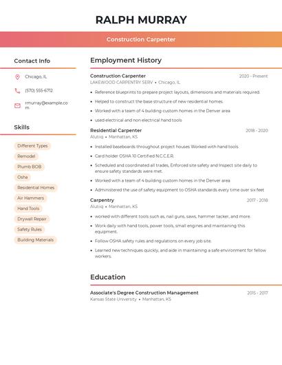 Construction Carpenter Resume
