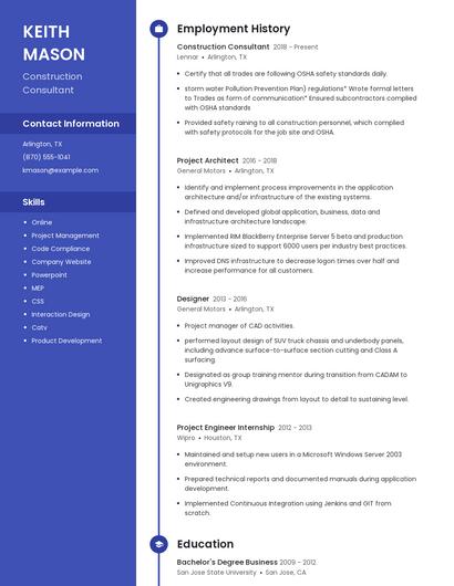 Construction Consultant Resume