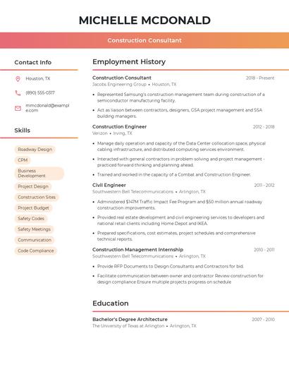 Construction Consultant Resume